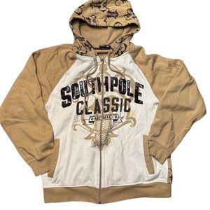 South Pole Tan and White Zip Up Sweater